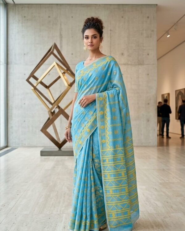 Nayan Tara Soft Dhakai Jamdani Saree - Dirty Blue