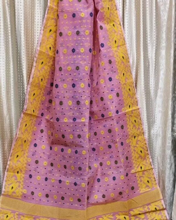 Dull Pink Soft Buti Korat Jamdani Saree With Blouse Piece