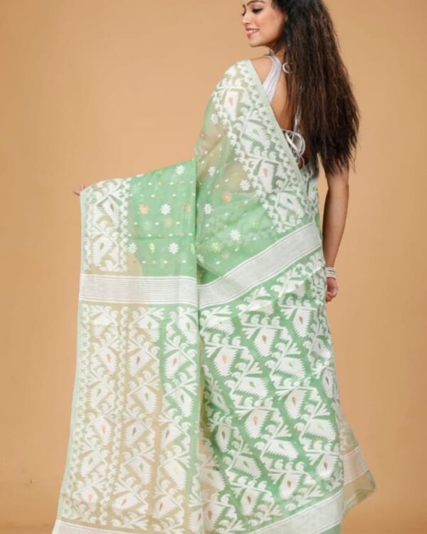 Dusty Green Soft Buti Korat Jamdani Saree With Blouse Piece