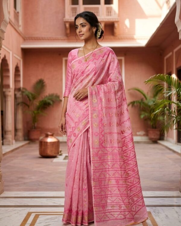 Nayan Tara Soft Dhakai Jamdani Saree - Dusty Pink