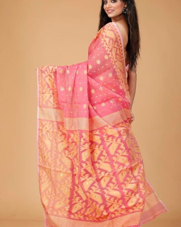 Faded Red Soft Buti Korat Jamdani Saree With Blouse Piece
