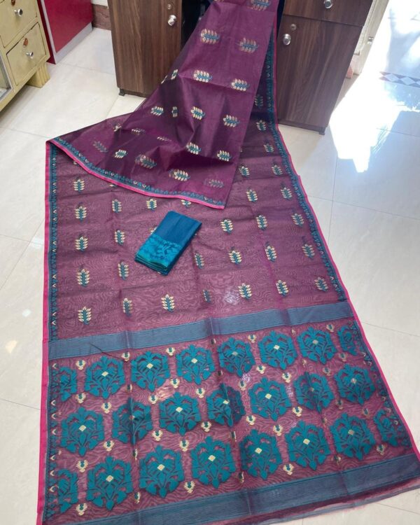Soft Dhakai Jamdani Saree with Blouse Piece - Grape