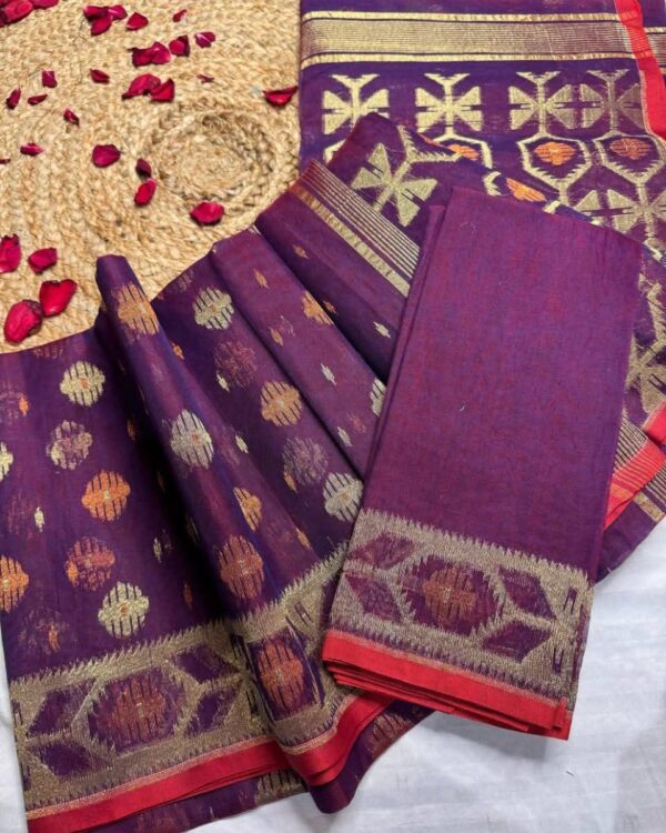Barfi Buti Soft Dhakai Jamdani Sari with Blouse Piece - Grape