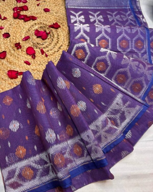 Barfi Buti Soft Dhakai Jamdani Sari with Blouse Piece - Grape Purple