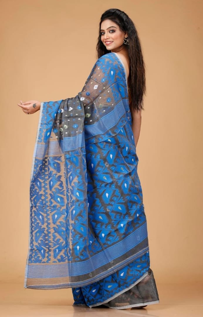 Grey Soft Buti Korat Jamdani Saree With Blouse Piece