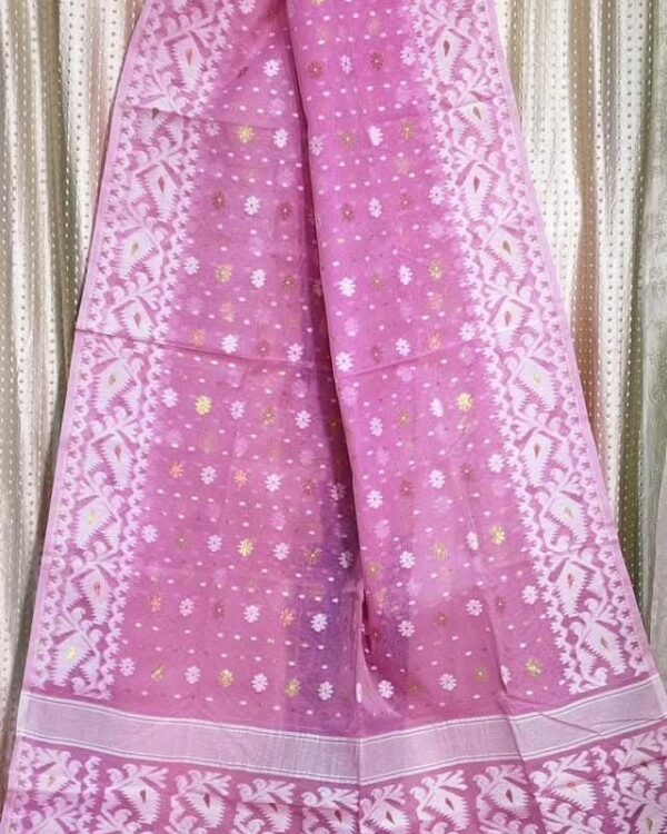 Lavender Pink Soft Buti Korat Jamdani Saree With Blouse Piece