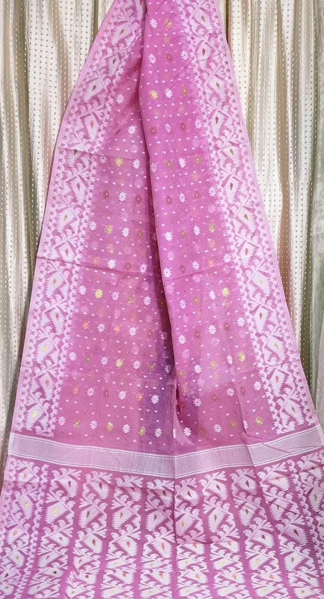 Lavender Pink Soft Buti Korat Jamdani Saree With Blouse Piece