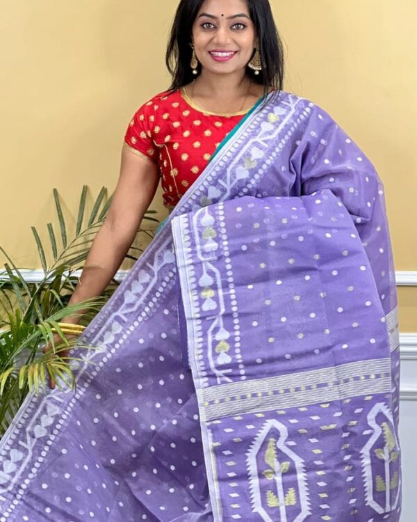 Buti Soft Dhakai Jamdani Saree with Blouse Piece - Lavender Purple