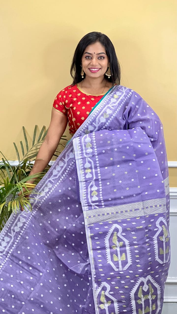 Buti Soft Dhakai Jamdani Saree with Blouse Piece - Lavender Purple