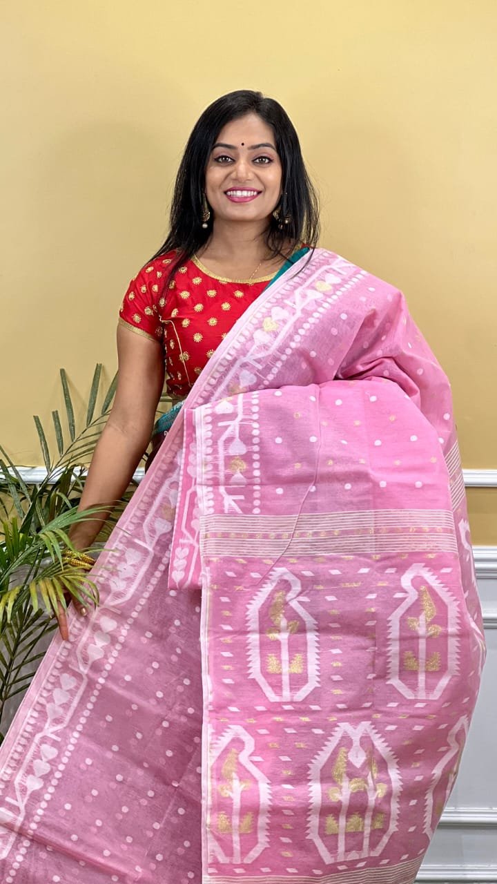 Buti Soft Dhakai Jamdani Saree with Blouse Piece - Lavender Rose