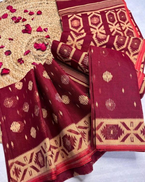 Barfi Buti Soft Dhakai Jamdani Sari with Blouse Piece - Light Maroon