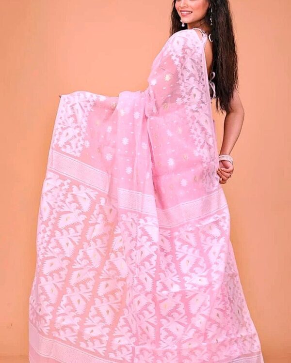 Light Mauve Soft Buti Korat Jamdani Saree With Blouse Piece