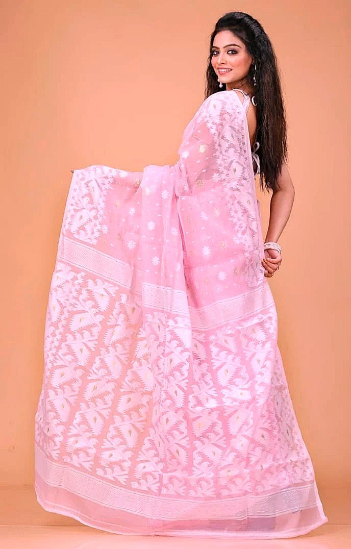 Light Mauve Soft Buti Korat Jamdani Saree With Blouse Piece