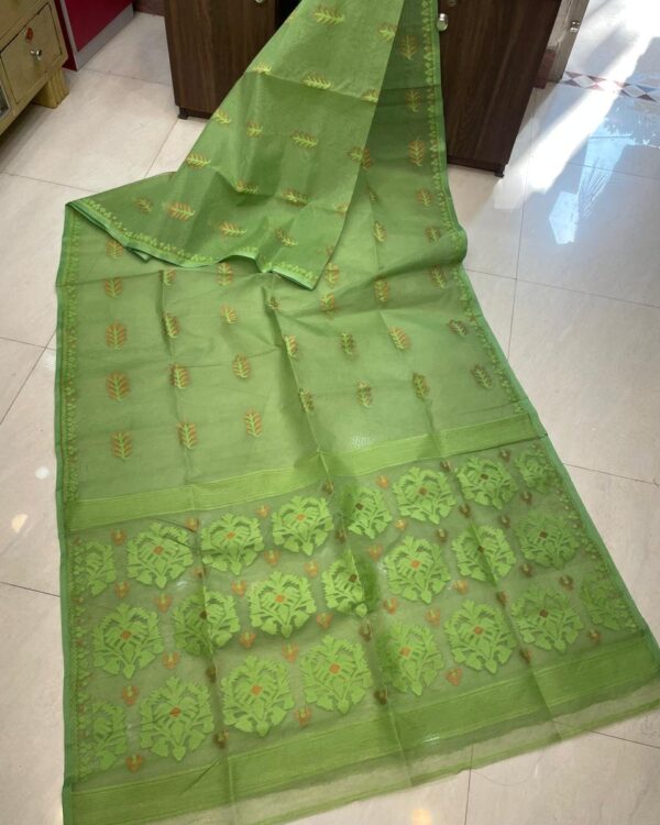Soft Dhakai Jamdani Saree with Blouse Piece - Light Olive
