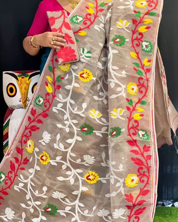 Lota Soft Almond Frost Jamdani Saree