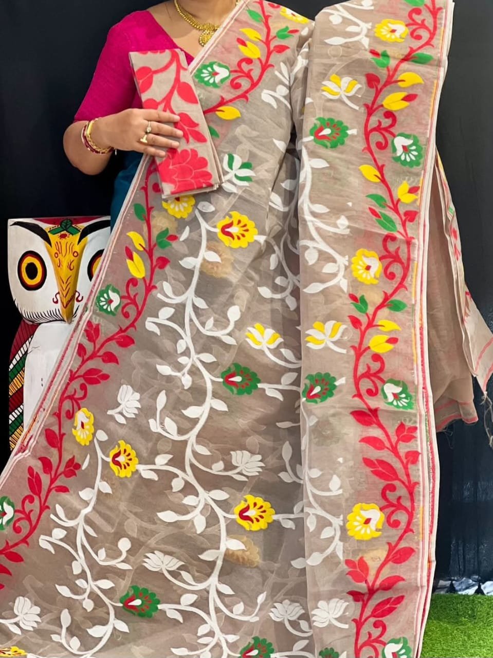 Lota Soft Almond Frost Jamdani Saree