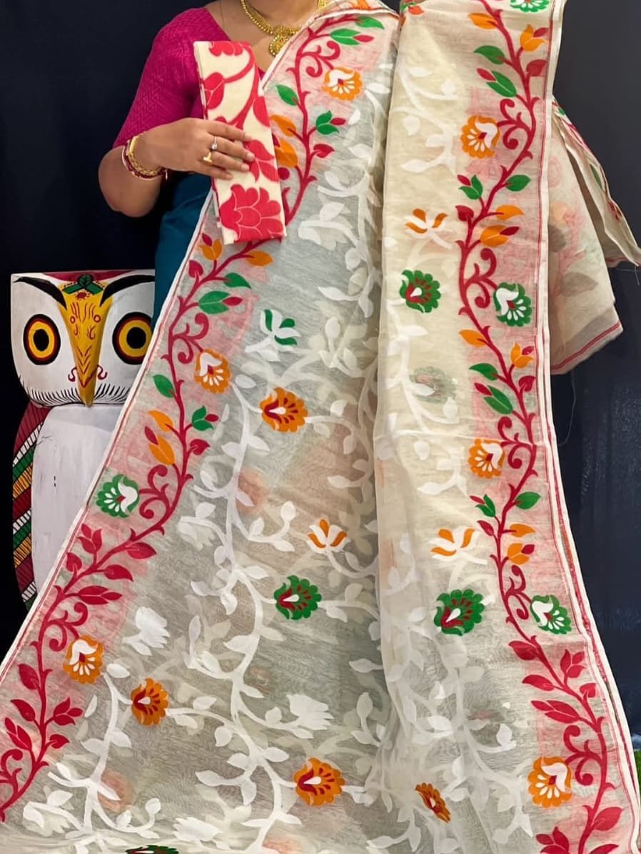 Lota Soft Almond Jamdani Saree