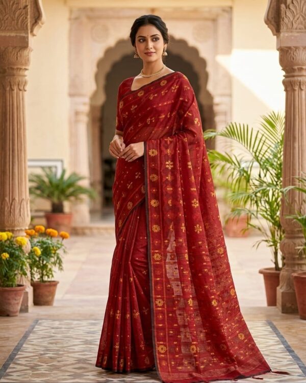 Nayan Tara Soft Dhakai Jamdani Saree - Maroon