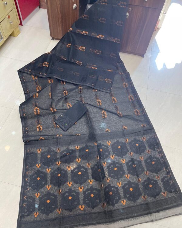 Soft Dhakai Jamdani Saree with Blouse Piece - Mid Grey