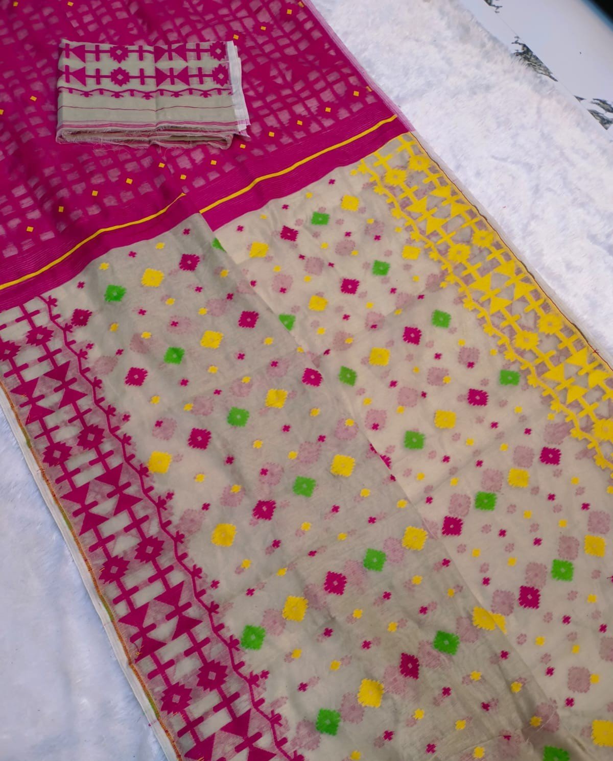 Mushroom Soft Ganga Jamuna Jamdani Sari With Blouse Piece - Image 2