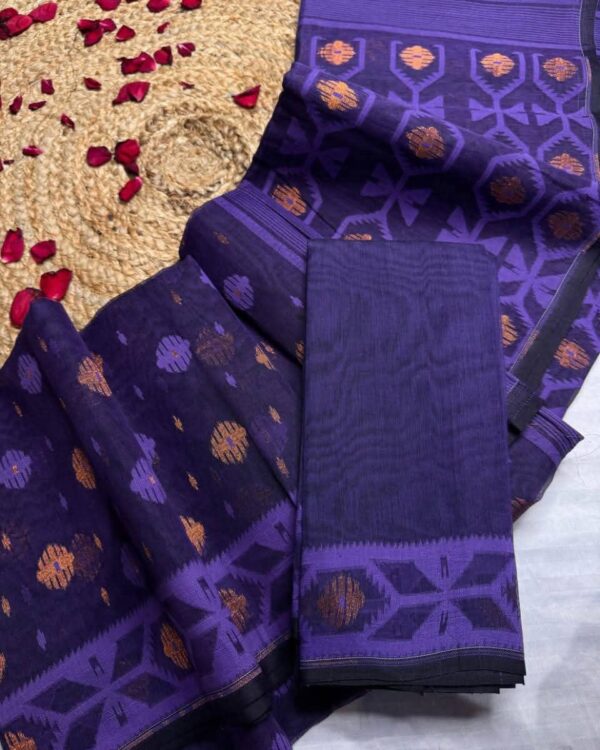 Barfi Buti Soft Dhakai Jamdani Sari with Blouse Piece - Purple Haze