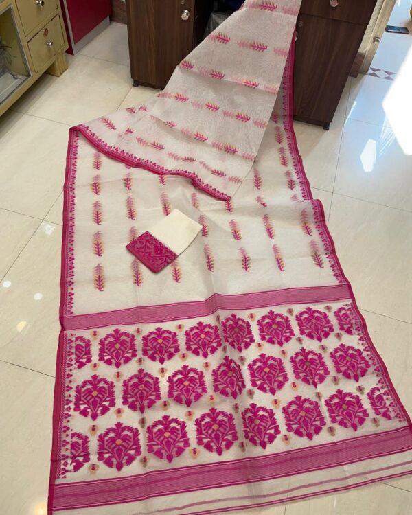 Soft Dhakai Jamdani Saree with Blouse Piece - Off White