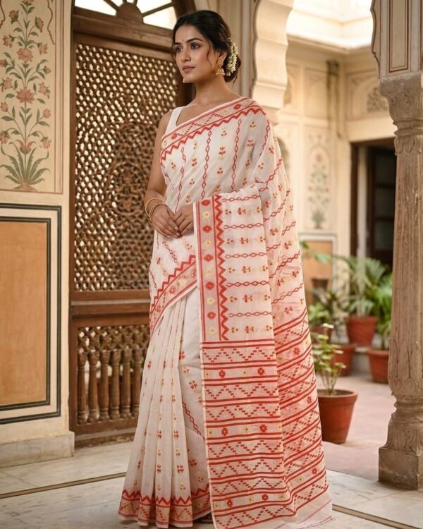 Nayan Tara Soft Dhakai Jamdani Saree - Off White