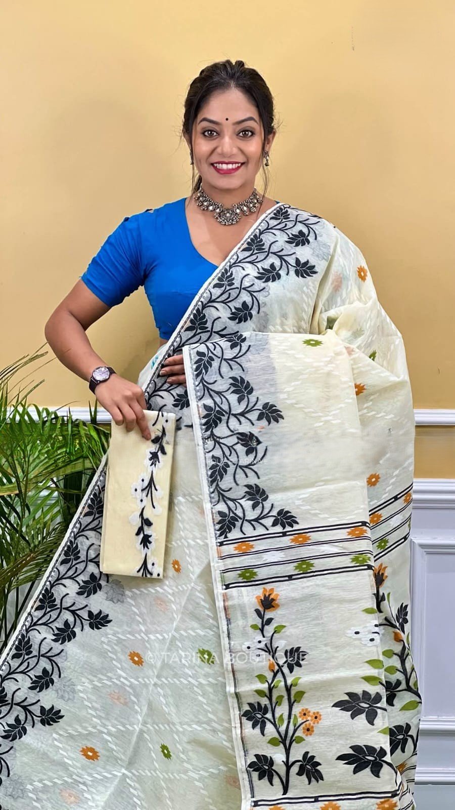 Nayan Tara Soft Dhakai Jamdani Sari with Blouse Piece - Off White