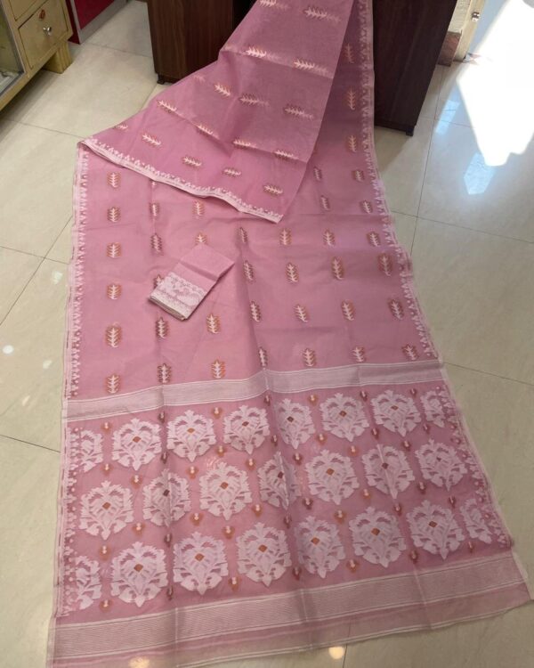 Soft Dhakai Jamdani Saree with Blouse Piece - Old Pink