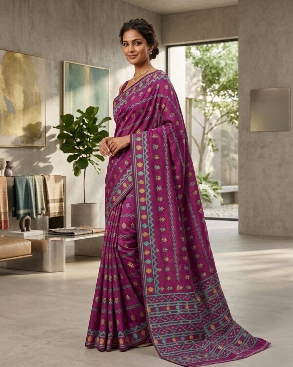 Nayan Tara Soft Dhakai Jamdani Saree - Pansy Purple