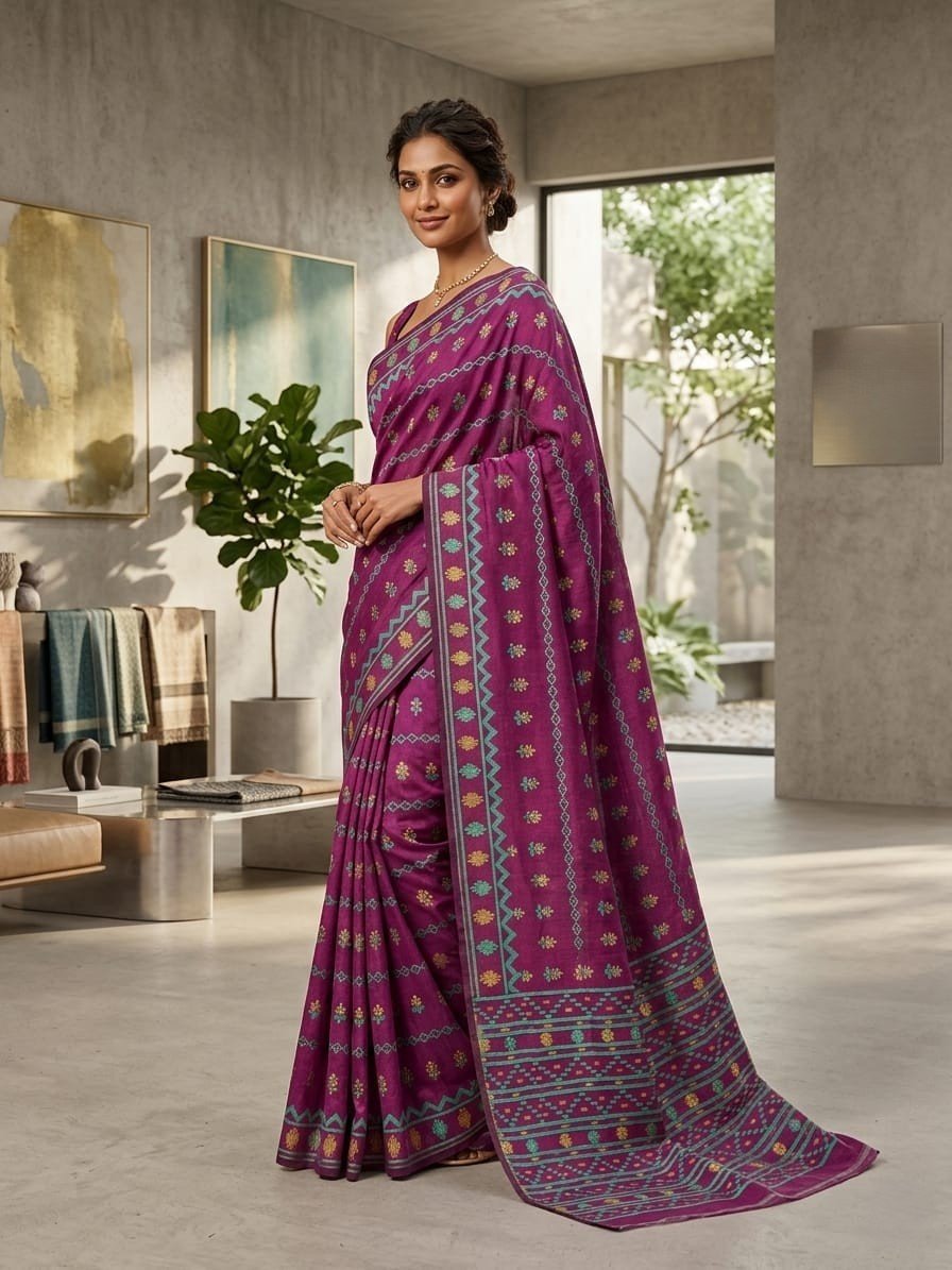 Nayan Tara Soft Dhakai Jamdani Saree - Pansy Purple