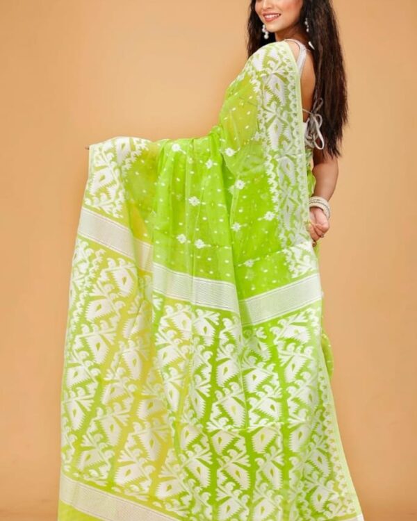 Pea Green Soft Buti Korat Jamdani Saree With Blouse Piece