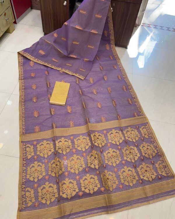 Soft Dhakai Jamdani Saree with Blouse Piece - Plum Purple