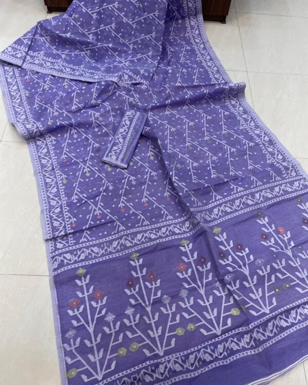 Shiuli Dhakai Jamdani Sari with Blouse Piece - Purple Blue
