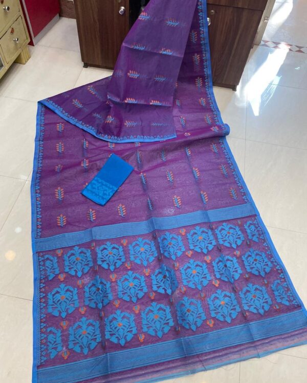 Soft Dhakai Jamdani Saree with Blouse Piece - Purple Haze