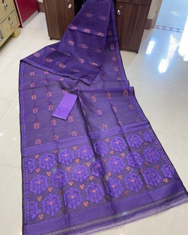 Soft Dhakai Jamdani Saree with Blouse Piece - Purple Haze