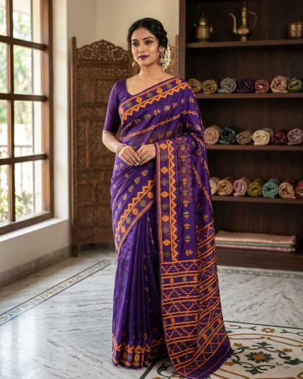 Nayan Tara Soft Dhakai Jamdani Saree - Purple Haze