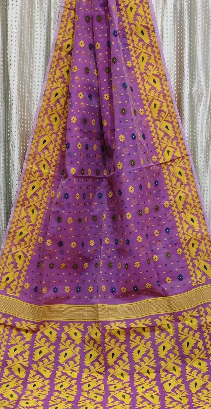 Purple Soft Buti Korat Jamdani Saree With Blouse Piece
