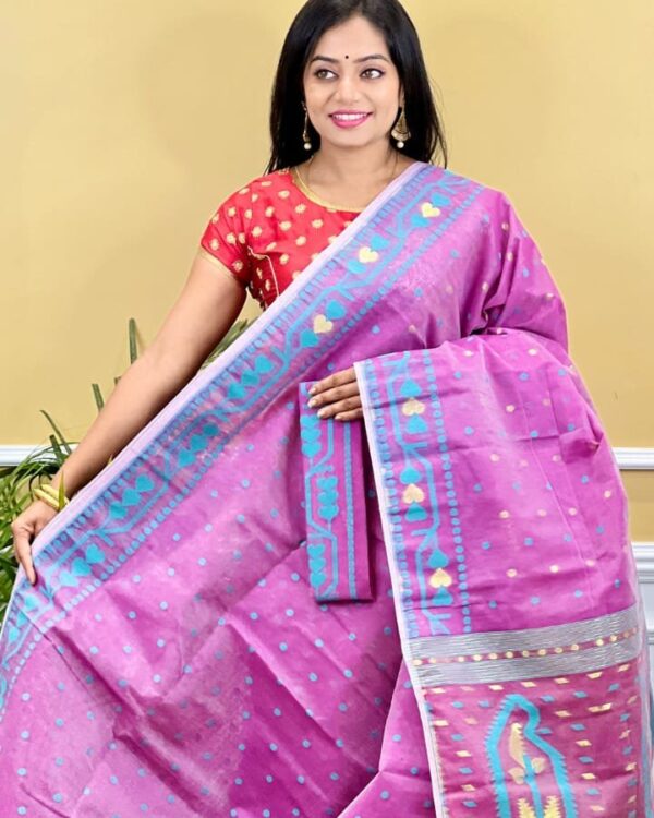 Buti Soft Dhakai Jamdani Saree with Blouse Piece - Purplish Pink