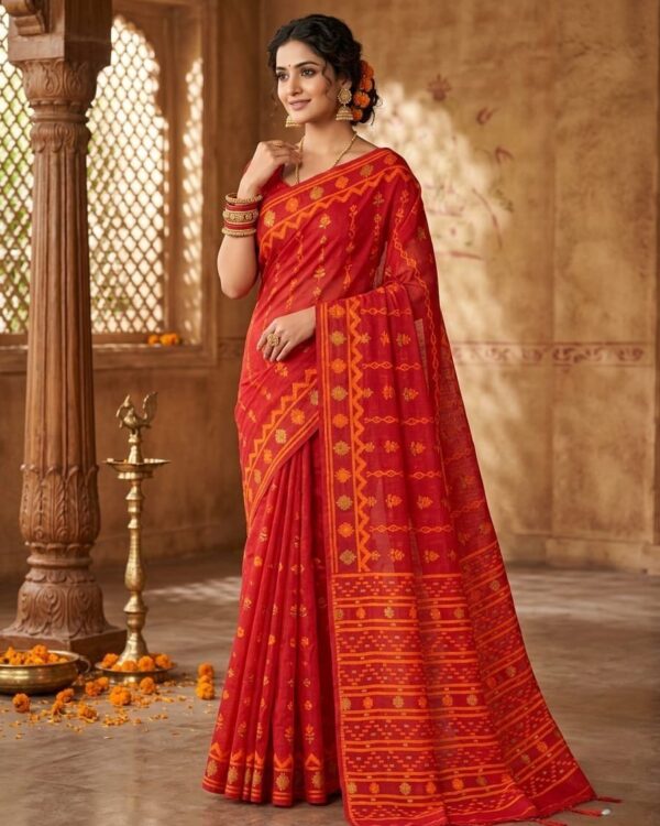 Nayan Tara Soft Dhakai Jamdani Saree - Red