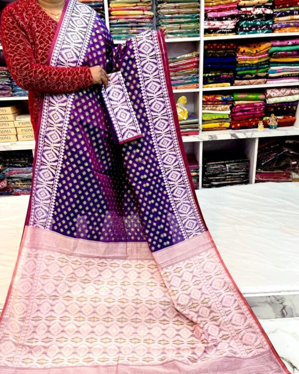 Barfi Soft Dhakai Jamdani Sari with Blouse Piece - Rich Purple