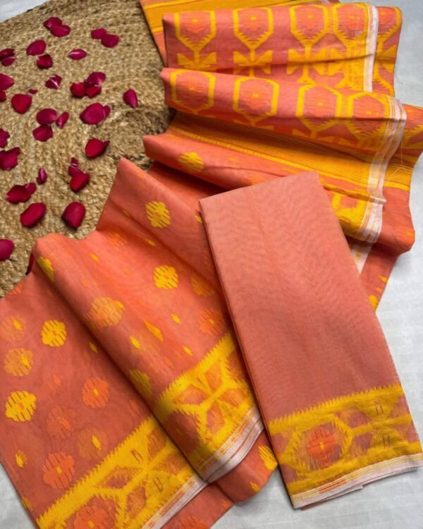 Barfi Buti Soft Dhakai Jamdani Sari with Blouse Piece - Salmon
