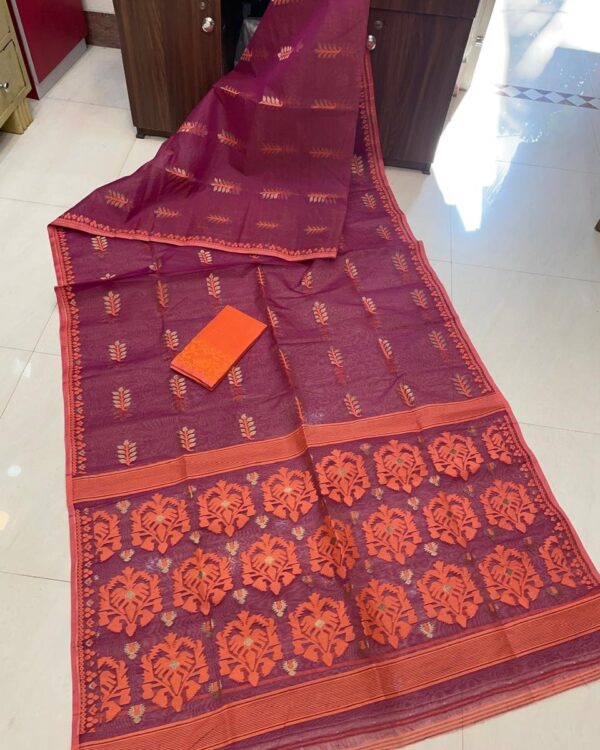 Soft Dhakai Jamdani Saree with Blouse Piece - Velvet Maroon