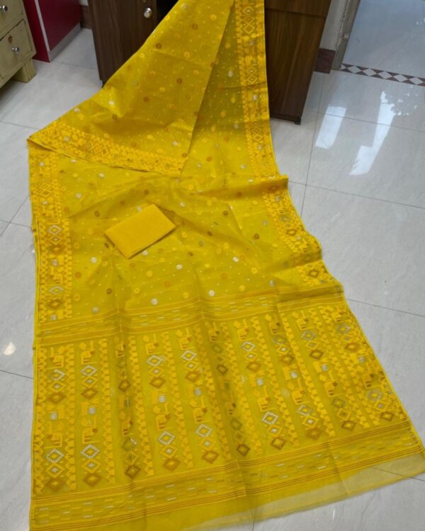 Allover Yellow Soft Jamdani Saree with Blouse Piece