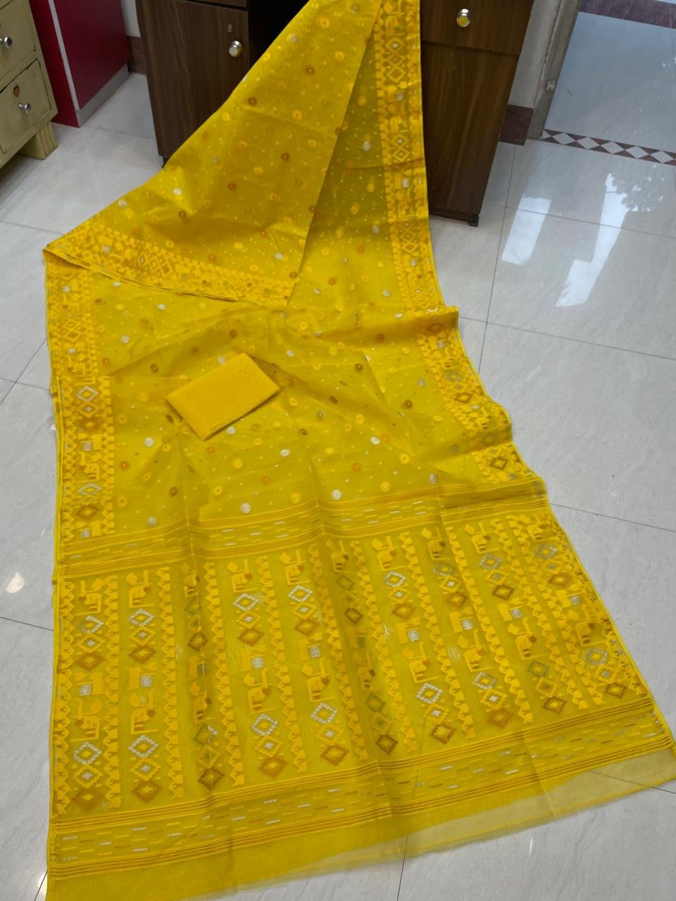Allover Yellow Soft Jamdani Saree with Blouse Piece