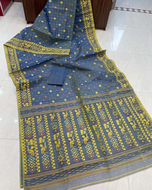 Allover Blue Soft Jamdani Saree Blouse Piece