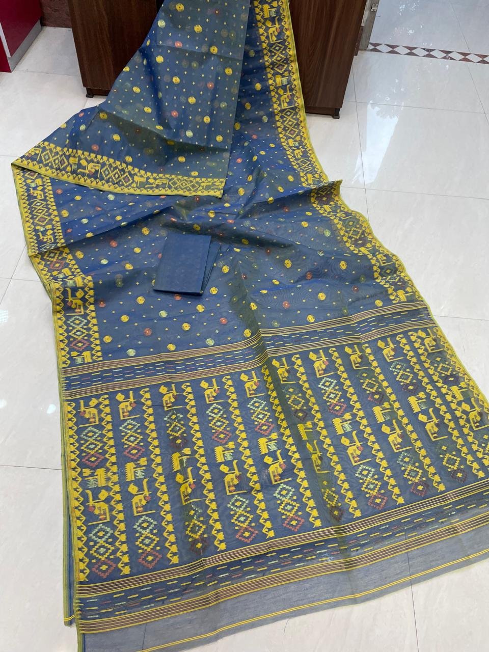 Allover Blue Soft Jamdani Saree Blouse Piece