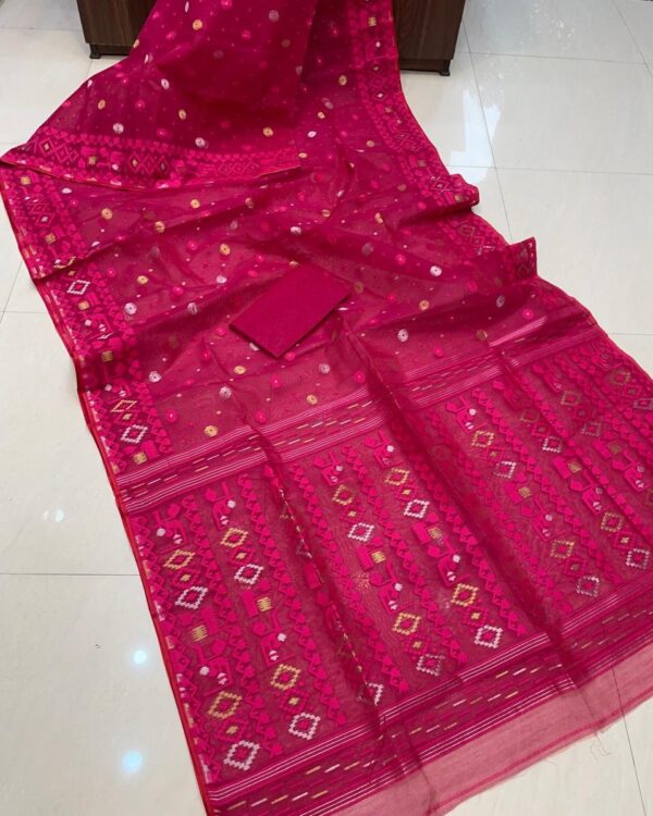 Allover Rani Soft Jamdani Saree Blouse Piece
