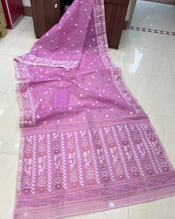 Allover Purplish Pink Soft Jamdani Saree Blouse Piece