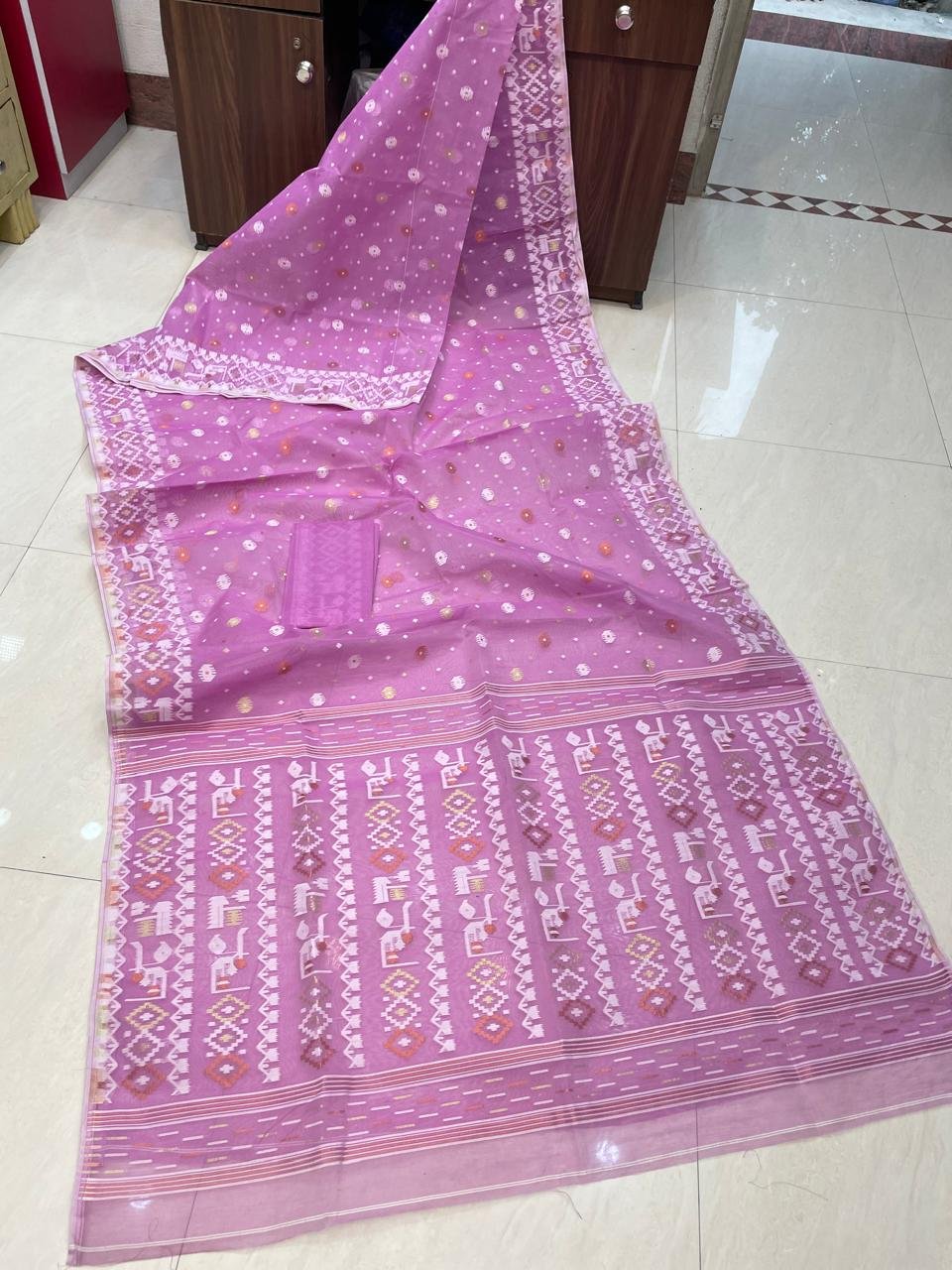 Allover Purplish Pink Soft Jamdani Saree Blouse Piece